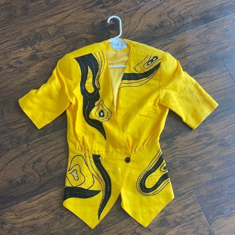 VTG Tracy Lynn linen Half Sleeve blouse blazer  size 4 EUC‎